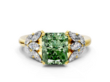 Yellow gold Fancy Green Radiant  Diamond Cluster Leaf Design Ring with Prong Setting_54