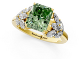 Yellow gold Fancy Green Radiant  Diamond Cluster Leaf Design Ring with Prong Setting_55