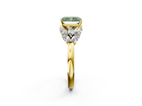 Yellow gold Fancy Green Radiant  Diamond Cluster Leaf Design Ring with Prong Setting_56