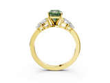 Yellow gold Fancy Green Radiant  Diamond Cluster Leaf Design Ring with Prong Setting_57