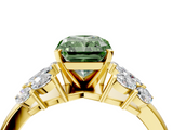 Yellow gold Fancy Green Radiant  Diamond Cluster Leaf Design Ring with Prong Setting_58