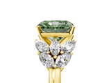 Yellow gold Fancy Green Radiant  Diamond Cluster Leaf Design Ring with Prong Setting_59