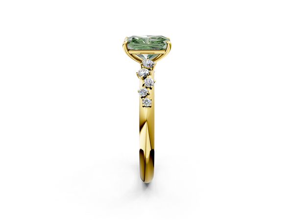 Yellow gold Fancy Green Radiant  Diamond Cluster Prong-Set Solitaire Ring