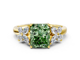 Yellow gold Fancy Green Radiant  Diamond Floral Cluster Ring with Solitaire Band and Prong Setting_31
