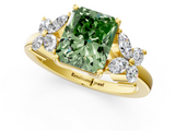 Yellow gold Fancy Green Radiant  Diamond Floral Cluster Ring with Solitaire Band and Prong Setting_32