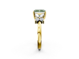 Yellow gold Fancy Green Radiant  Diamond Floral Cluster Ring with Solitaire Band and Prong Setting_33