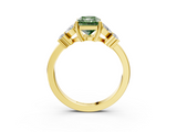 Yellow gold Fancy Green Radiant  Diamond Floral Cluster Ring with Solitaire Band and Prong Setting_34