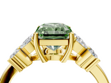 Yellow gold Fancy Green Radiant  Diamond Floral Cluster Ring with Solitaire Band and Prong Setting_35