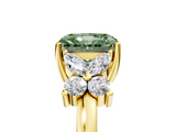 Yellow gold Fancy Green Radiant  Diamond Floral Cluster Ring with Solitaire Band and Prong Setting_36