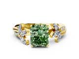 Yellow gold Fancy Green Radiant  Diamond Floral Vine Solitaire Engagement Ring_3