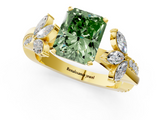 Yellow gold Fancy Green Radiant  Diamond Floral Vine Solitaire Engagement Ring_4