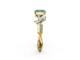 Yellow gold Fancy Green Radiant  Diamond Floral Vine Solitaire Engagement Ring_5