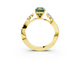 Yellow gold Fancy Green Radiant  Diamond Floral Vine Solitaire Engagement Ring_6