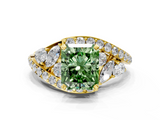 Yellow gold Fancy Green Radiant  Diamond Halo Ring with Marquise and Pavé Band in Prong Setting_73