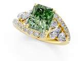 Yellow gold Fancy Green Radiant  Diamond Halo Ring with Marquise and Pavé Band in Prong Setting_74
