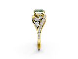 Yellow gold Fancy Green Radiant  Diamond Halo Ring with Marquise and Pavé Band in Prong Setting_75