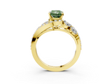 Yellow gold Fancy Green Radiant  Diamond Halo Ring with Marquise and Pavé Band in Prong Setting_76