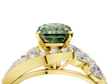 Yellow gold Fancy Green Radiant  Diamond Halo Ring with Marquise and Pavé Band in Prong Setting_77