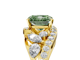 Yellow gold Fancy Green Radiant  Diamond Halo Ring with Marquise and Pavé Band in Prong Setting_78