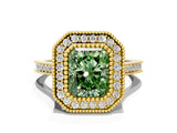 Yellow gold Fancy Green Radiant  Diamond Halo Ring with Milgrain Frame and Pavé Band_77