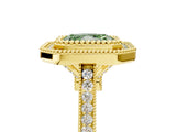 Yellow gold Fancy Green Radiant  Diamond Halo Ring with Milgrain Frame and Pavé Band_82