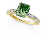 Yellow gold Fancy Green Radiant  Diamond Pavé Band Solitaire Ring with Four-Prong Setting_46
