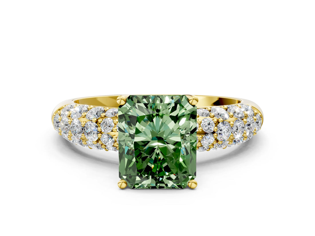Yellow gold Fancy Green Radiant  Diamond Pavé Band Solitaire Ring with Four-Prong Setting_46
