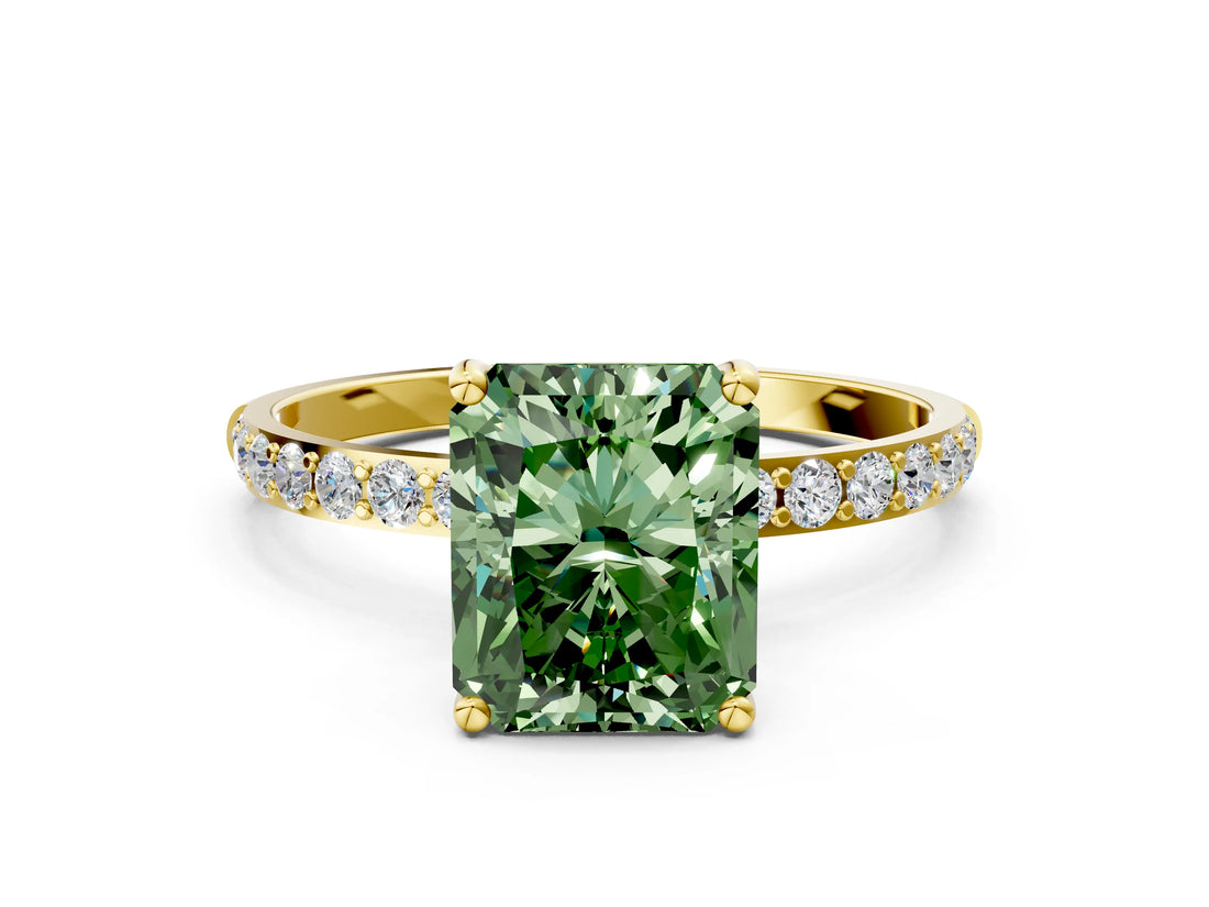 Yellow gold Fancy Green Radiant  Diamond Pavé Band with Six-Prong Setting_31