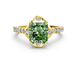 Yellow gold Fancy Green Radiant  Diamond Pave Band with Floral Prong Setting_27