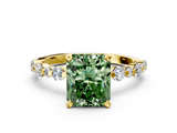 Yellow gold Fancy Green Radiant  Diamond Prong Set Engagement Ring with Pave Band_204