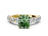 Yellow gold Fancy Green Radiant  Diamond Prong Setting with Side Stones on a Pave Band_126
