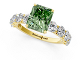 Yellow gold Fancy Green Radiant  Diamond Prong Setting with Side Stones on a Pave Band_127