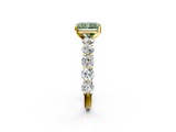 Yellow gold Fancy Green Radiant  Diamond Prong Setting with Side Stones on a Pave Band_128