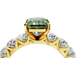 Yellow gold Fancy Green Radiant  Diamond Prong Setting with Side Stones on a Pave Band_130