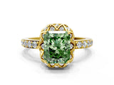 Yellow gold Fancy Green Radiant  Diamond Solitaire Ring with Shared Prong Pavé Band_67