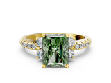 Yellow gold Fancy Green Radiant  Diamond Three-Stone Pave Band with Four-Prong Setting_20