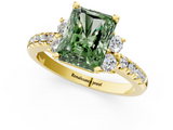 Yellow gold Fancy Green Radiant  Diamond Three-Stone Pave Band with Four-Prong Setting_21