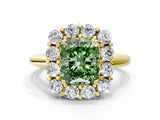 Yellow gold Fancy Green Radiant  Halo Cluster Diamond Engagement Ring with Prong Setting and Polished Band_75