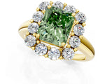 Yellow gold Fancy Green Radiant  Halo Cluster Diamond Engagement Ring with Prong Setting and Polished Band_76