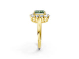 Yellow gold Fancy Green Radiant  Halo Cluster Diamond Engagement Ring with Prong Setting and Polished Band_77