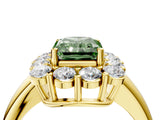 Yellow gold Fancy Green Radiant  Halo Cluster Diamond Engagement Ring with Prong Setting and Polished Band_79