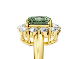 Yellow gold Fancy Green Radiant  Halo Cluster Diamond Engagement Ring with Prong Setting and Polished Band_80