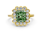 Yellow gold Fancy Green Radiant  Halo Cluster Diamond Engagement Ring with Solitaire Band and Prong Setting_49