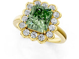 Yellow gold Fancy Green Radiant  Halo Cluster Diamond Engagement Ring with Solitaire Band and Prong Setting_50