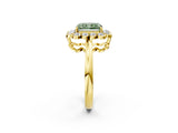 Yellow gold Fancy Green Radiant  Halo Cluster Diamond Engagement Ring with Solitaire Band and Prong Setting_51