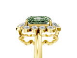 Yellow gold Fancy Green Radiant  Halo Cluster Diamond Engagement Ring with Solitaire Band and Prong Setting_54