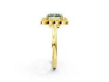 Yellow gold Fancy Green Radiant  Halo Diamond Cluster Engagement Ring with Milgrain Bezel Setting and Solitaire Band_77