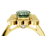 Yellow gold Fancy Green Radiant  Halo Diamond Cluster Engagement Ring with Milgrain Bezel Setting and Solitaire Band_79