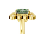 Yellow gold Fancy Green Radiant  Halo Diamond Cluster Engagement Ring with Milgrain Bezel Setting and Solitaire Band_80