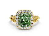 Yellow gold Fancy Green Radiant  Halo Diamond Engagement Ring with Filigree Band and Four-Prong Setting_79